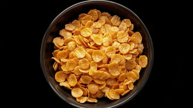 Video clip A bowl filled with cornflakes on a kitchen table, ready for breakfast
