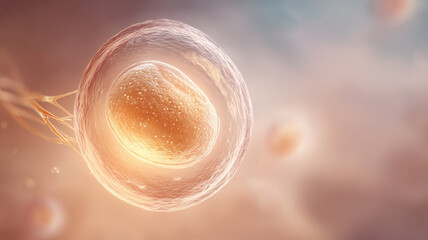 Human egg cell surrounded by delicate membrane, conveying fertility potential and the concept of conception reproductive science and assisted medicine.
