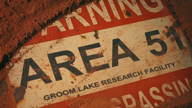 Man Wipes Dirt Off Area 51 Sign In Desert
