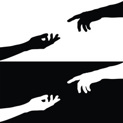 Human Hand Connection Silhouette Art Touch of Creation Black and White Concept