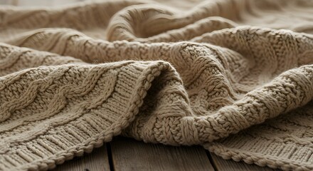 Cozy Textured Knit Blanket Background A Warm Embrace in Beige Fabric Folds
