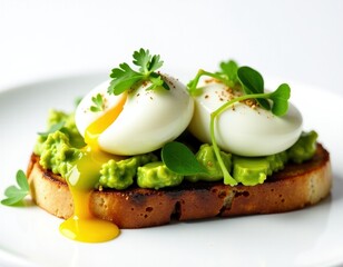 Healthy Avocado Toast with Perfectly Poached Eggs and Runny Yolk
