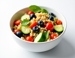Fresh and Healthy Couscous Salad Bowl with Vegetables and Blueberries