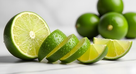 Freshly sliced limes with glistening droplets offer a vibrant zest for summer cocktails or healthy recipes and adds a refreshing touch