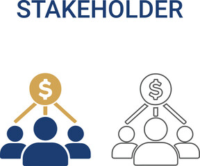 Stakeholder Lien art icons. Collection of goal setting, team targets, leadership, collaboration, and more. Vector illustration. Easily changes to any color.