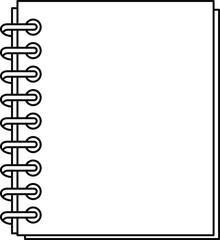 Black and white outline of an open spiral bound notebook blank page
