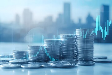 Stacks of Coins and a Financial Growth Chart