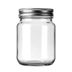Empty mason jar isolated on transparent background with silver metal lid