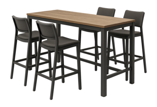 Weather-resistant outdoor bar set with high table and stools, perfect for poolside fun.