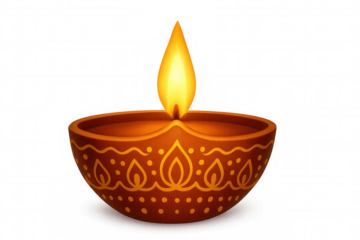 Diya lamp with fire lit flame, traditional indian oil light for diwali festival celebration showing culture and purity