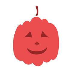 The red pumpkin is smiling. Halloween and the pumpkin.