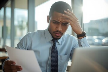 Stressed Businessman Reading Documents at Office