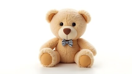 Obraz premium Plush Brown Teddy Bear with Bow Tie Isolated on White Background
