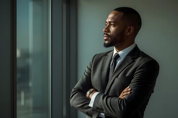 Successful Businessman Standing by Window in Office