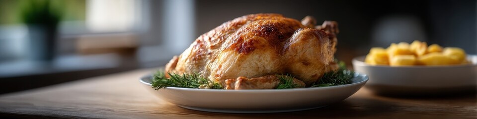 Roasting a perfect thanksgiving turkey in a cozy kitchen food photography festive atmosphere close-up view