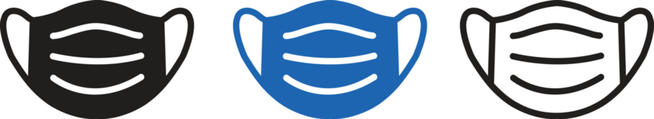 Medical or Surgical Face Mask Vector Icon Set in Solid, Color, and Outline Styles