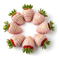 Pink Chocolate Covered Strawberries with White Drizzle and Gold Leaf