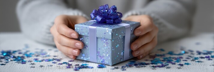 Gift presentation home photo indoor close-up celebrating joy and surprises