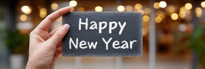 Celebratory new year wishes urban setting signage festive atmosphere close-up view positive vibes