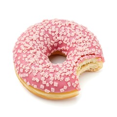 Pink Frosted Donut with Sprinkles Bite Taken pink frosting