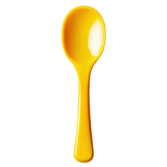 Empty yellow plastic spoon top view isolated on transparent background