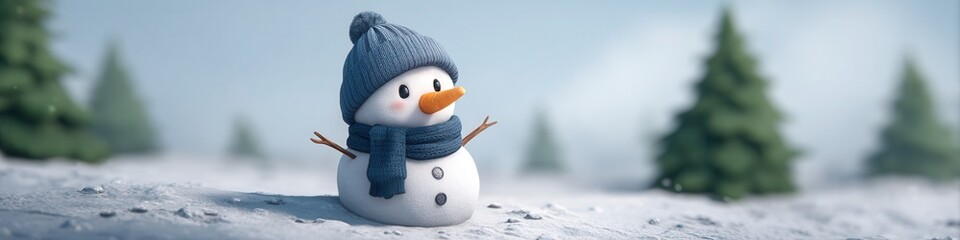 Winter wonderland snowman playing in snowy landscape outdoor scene cheerful atmosphere close-up view