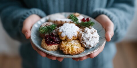 Delicious homemade christmas cookies displayed on a plate cozy kitchen setting rustic vibe food photography
