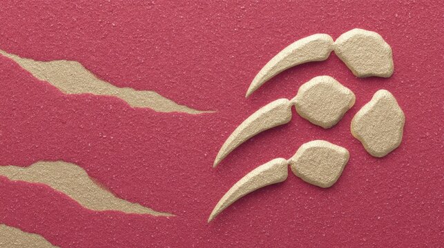 Abstract golden claw marks, shimmering and bold, representing strength and danger, on a glittery red background