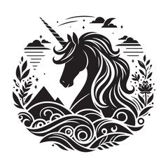 Unicorn silhouette vector set