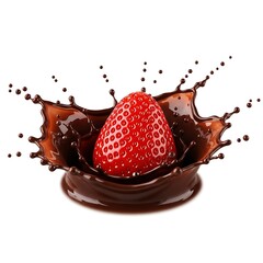 Red strawberry splashing into dark chocolate fruit 1