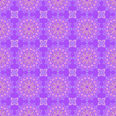 A stylish, seamless Ikat pattern featuring traditional blurry lines and repeating geometric leaf motifs. This monochromatic design uses a chic, vibrant palette of pink and purple.