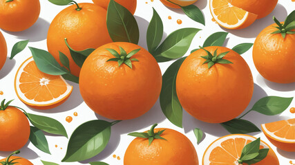 Fresh oranges with green leaves on white background  