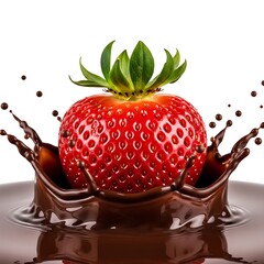 Red strawberry splashing into dark chocolate image
