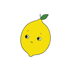 Lemon With Funny Puckered Face And Tiny Leaf Vector