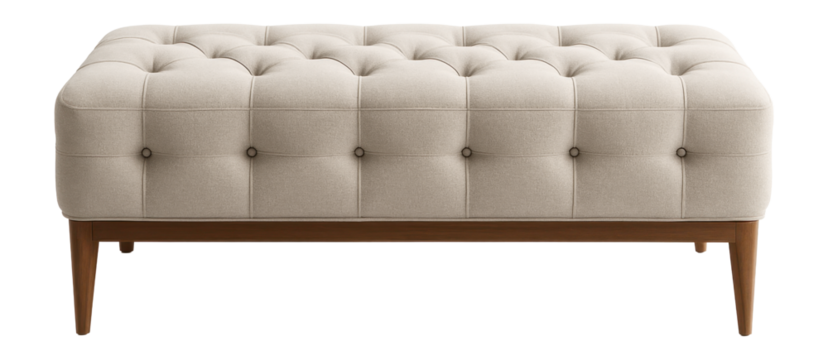 A tufted rectangular bench for hallway seating in an apartment.