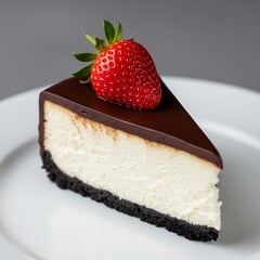 Slice of cheesecake with chocolate ganache and strawberry 2