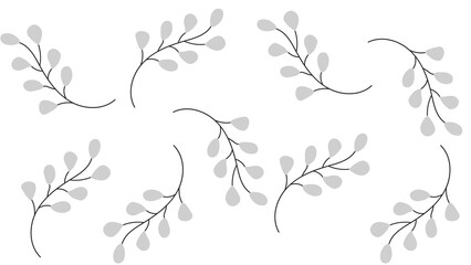 Minimalist Grey Leafy Branches Pattern on White Background Vector Illustration