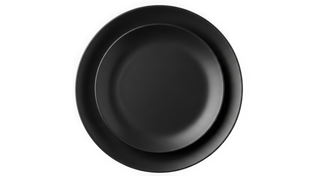 Two dark oval plates stacked on top of each other isolated on transparent background