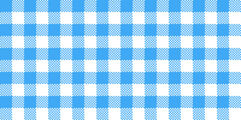 Blue vichy pattern with seamless texture with white square. Vintage gingham tablecloth background for scottish fashion design. Abstract plaid grid wrapping material for napkin or buffalo wallpaper.