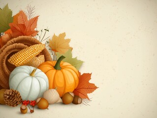 Vignette of Autumn Harvest Cornucopia Background