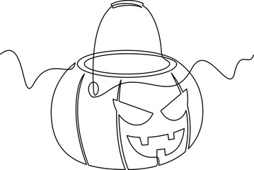 one line art halloween pumpkin bucket vector illustration. line art, one continuous line, simple, hand drawn and sketch style. for icons, symbols, signs or logos. PNG