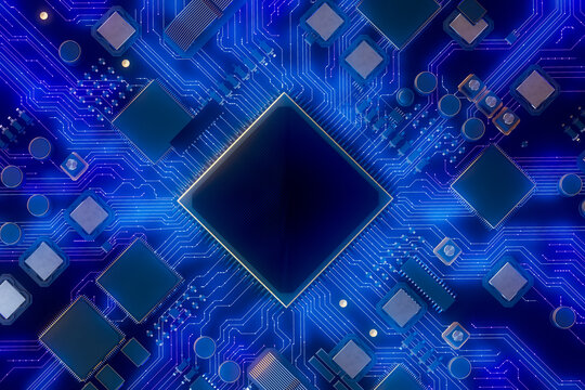 3D chip light pattern forms abstract digital grid