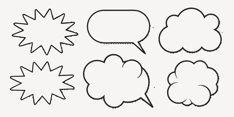 Vector illustration of six speech bubbles with different shapes including starburst and cloud designs