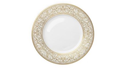 Ornate oval decorative plate with intricate gold pattern isolated on transparent background