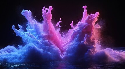 Colorful powder splash, pure black infinite background, soft drop shadow,