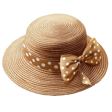 Polka doted straw hat isolated on transparent background