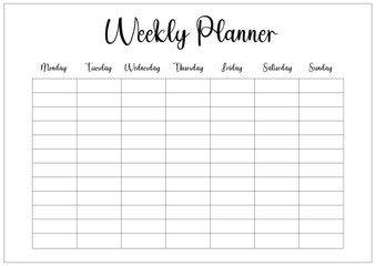 Weekly planner for organized production schedule, clean and simple task list document.
