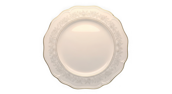 Elegant oval serving platter with embossed floral pattern isolated on transparent background