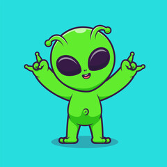 Cute Alien With Metal Hand Cartoon