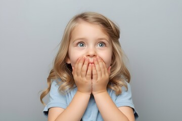 Surprised Little Girl Covering Her Mouth with Hands